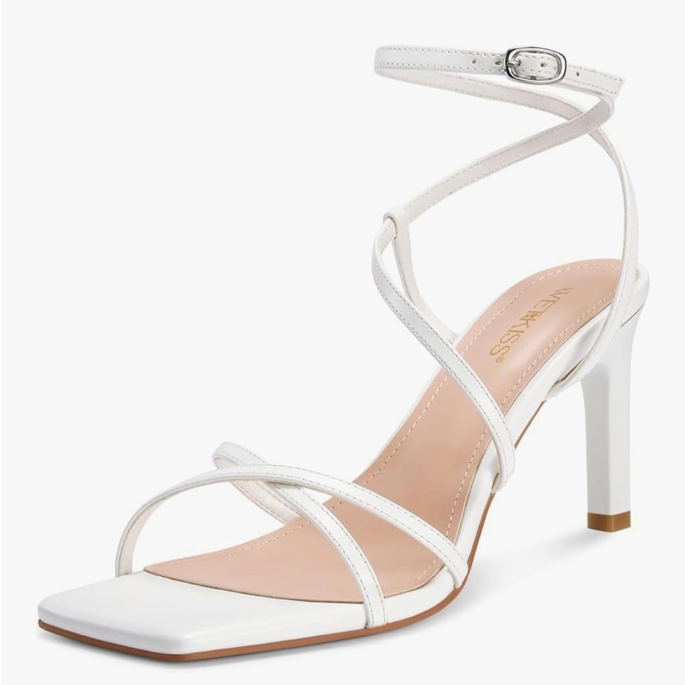 White Strappy Heels with Slim High Heel